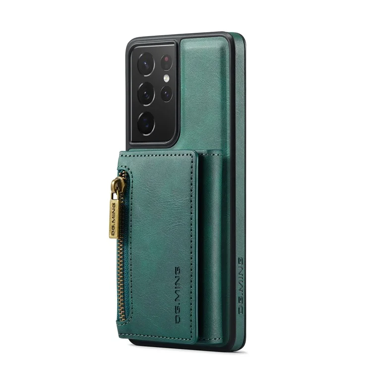 DG.MING Série M5 para Samsung Galaxy S21 Ultra 5G Estojo de Telefone Carteira Destacável com Suporte - Verde