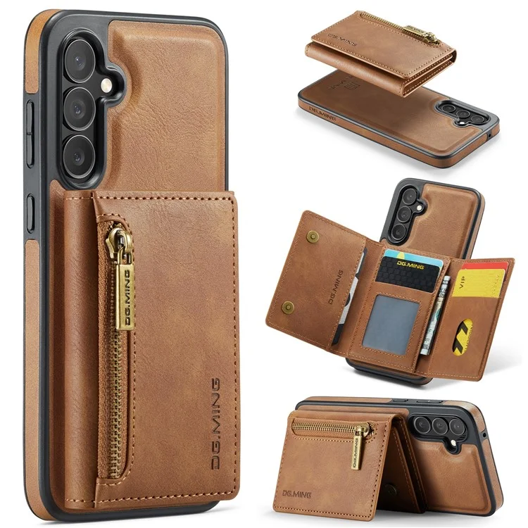 DG.MING M5 Series For Samsung Galaxy S23 FE Phone Case Magnetic Wallet Protective Cover - Brown