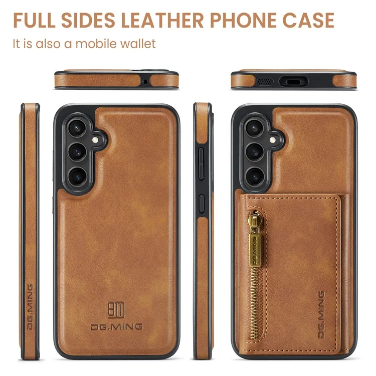 DG.MING M5 Series For Samsung Galaxy S23 FE Phone Case Magnetic Wallet Protective Cover - Brown