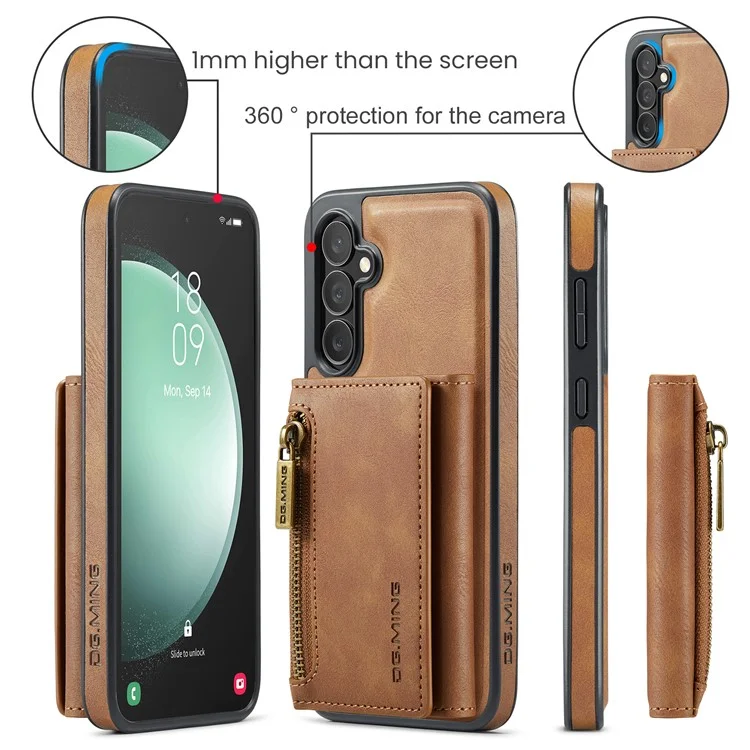 DG.MING M5 Series For Samsung Galaxy S23 FE Phone Case Magnetic Wallet Protective Cover - Brown