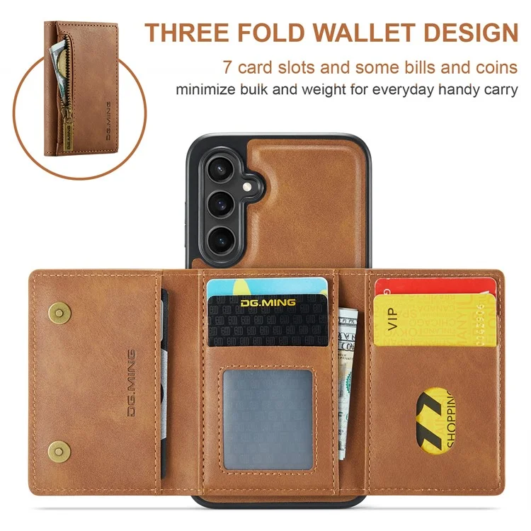 DG.MING M5 Series For Samsung Galaxy S23 FE Phone Case Magnetic Wallet Protective Cover - Brown