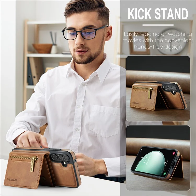 DG.MING M5 Series For Samsung Galaxy S23 FE Phone Case Magnetic Wallet Protective Cover - Brown
