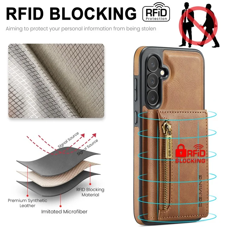 DG.MING M5 Series For Samsung Galaxy S23 FE Phone Case Magnetic Wallet Protective Cover - Brown