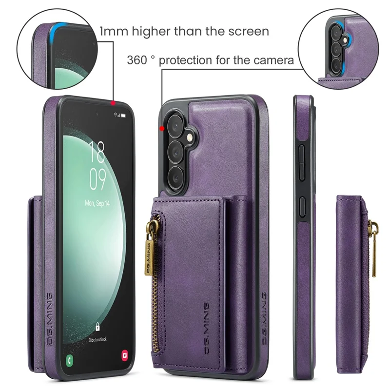 DG.MING M5 Series For Samsung Galaxy S23 FE Phone Case Magnetic Wallet Protective Cover - Purple