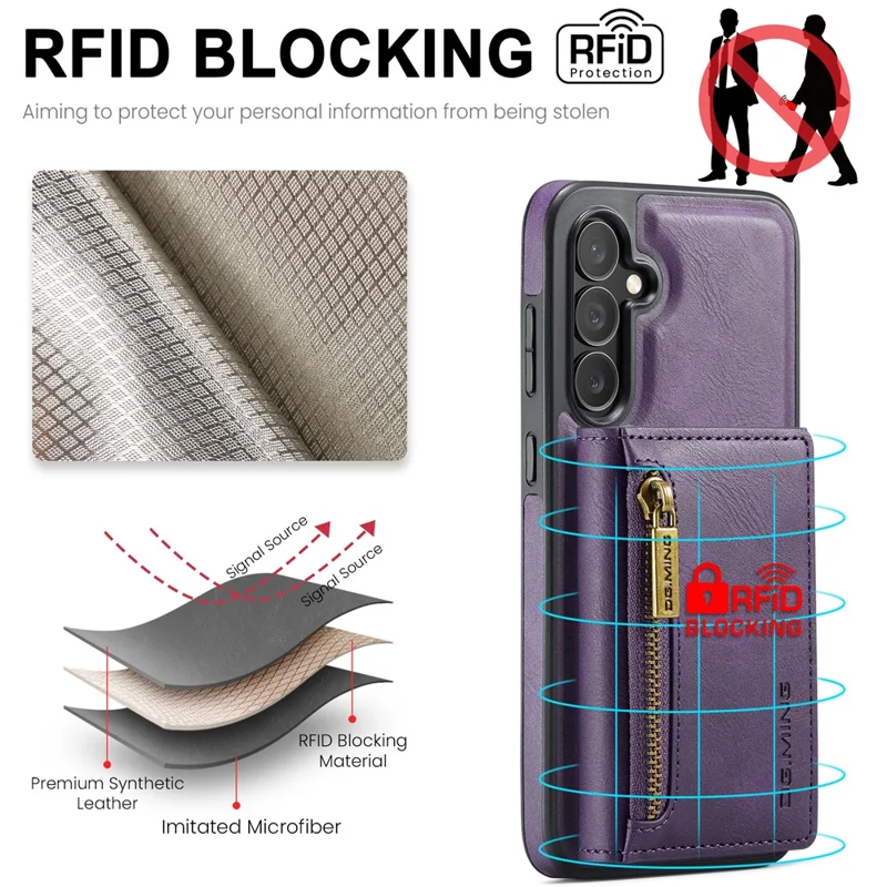 DG.MING M5 Series For Samsung Galaxy S23 FE Phone Case Magnetic Wallet Protective Cover - Purple