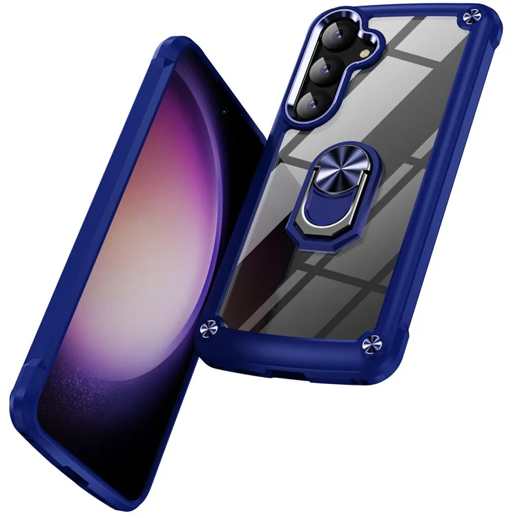 Для Samsung Galaxy S24 Case PC+TPU Противоударный Чехол для телефона с металлическим кольцом Подставка - Синий