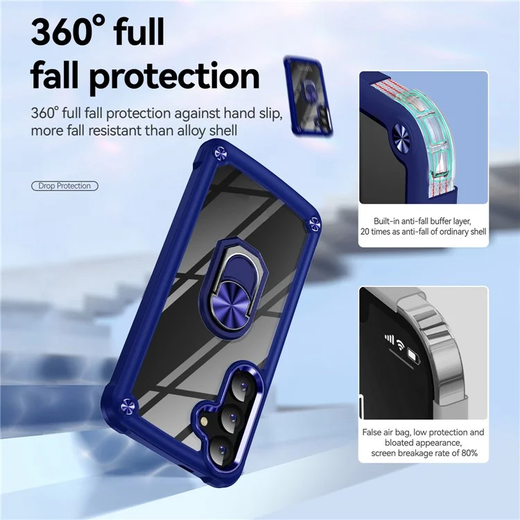Для Samsung Galaxy S24 Case PC+TPU Противоударный Чехол для телефона с металлическим кольцом Подставка - Синий