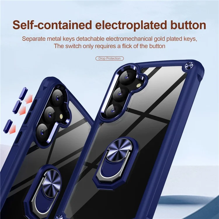 Для Samsung Galaxy S24 Case PC+TPU Противоударный Чехол для телефона с металлическим кольцом Подставка - Синий