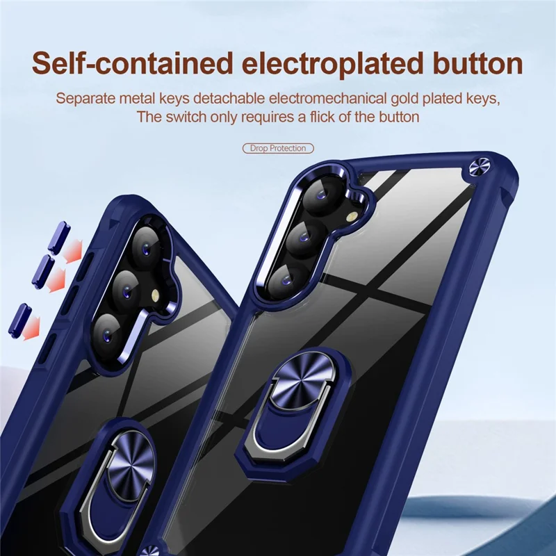 For Samsung Galaxy S24+ Cell Phone Case Anti-scratch PC+TPU Metal Ring Kickstand Protective Cover - Blue