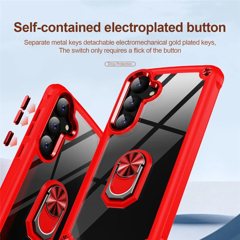 For Samsung Galaxy S24+ Cell Phone Case Anti-scratch PC+TPU Metal Ring Kickstand Protective Cover - Red