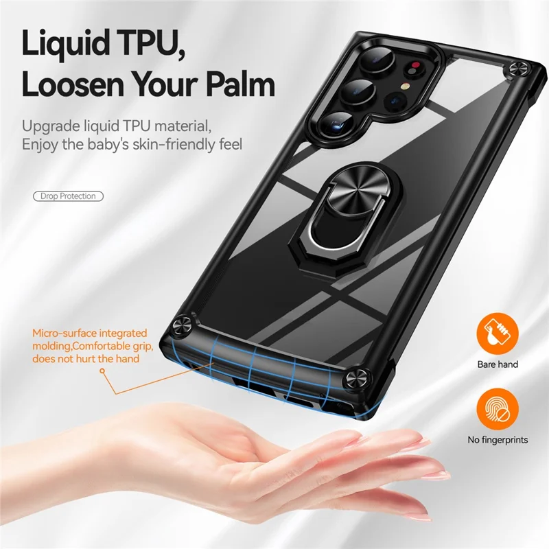 Pour Samsung Galaxy S24 Ultra Case Drop-proof PC+TPU Metal Ring Kickstand Phone Back Shell - Noir