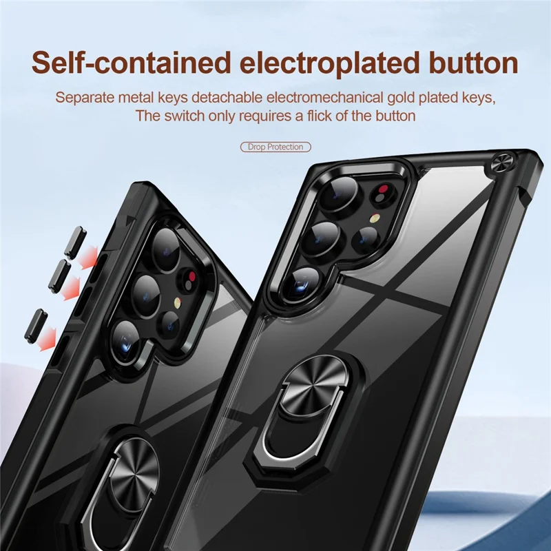 Pour Samsung Galaxy S24 Ultra Case Drop-proof PC+TPU Metal Ring Kickstand Phone Back Shell - Noir
