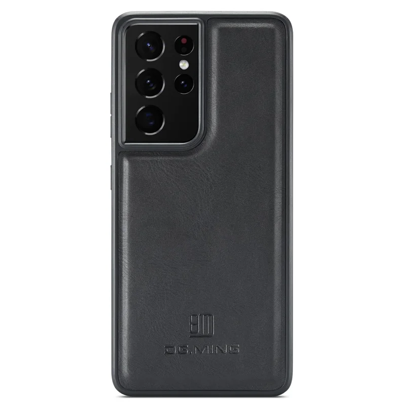 DG.MING For Samsung Galaxy S21 Ultra 5G Phone Case Leather Coated PC+TPU Shell Cover - Black