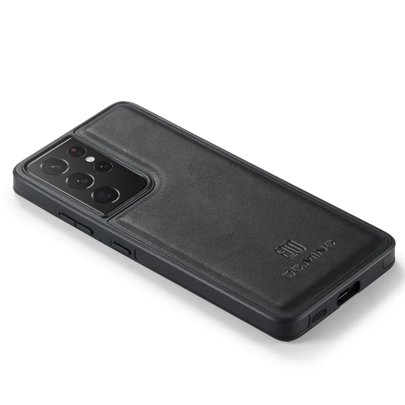 DG.MING For Samsung Galaxy S21 Ultra 5G Phone Case Leather Coated PC+TPU Shell Cover - Black