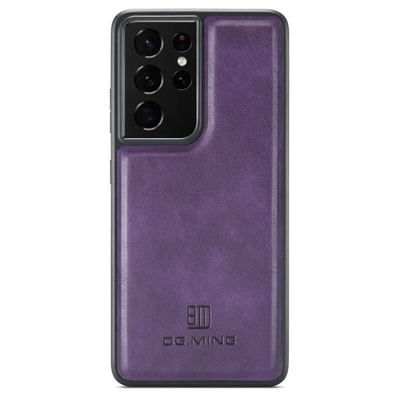 DG.MING For Samsung Galaxy S21 Ultra 5G Phone Case Leather Coated PC+TPU Shell Cover - Purple