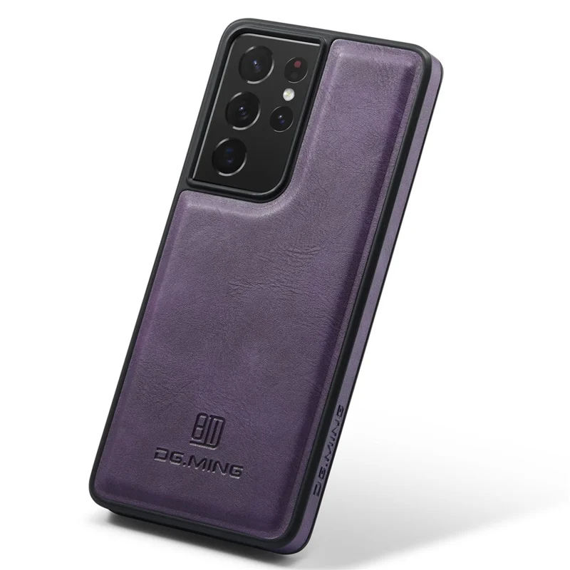 DG.MING For Samsung Galaxy S21 Ultra 5G Phone Case Leather Coated PC+TPU Shell Cover - Purple