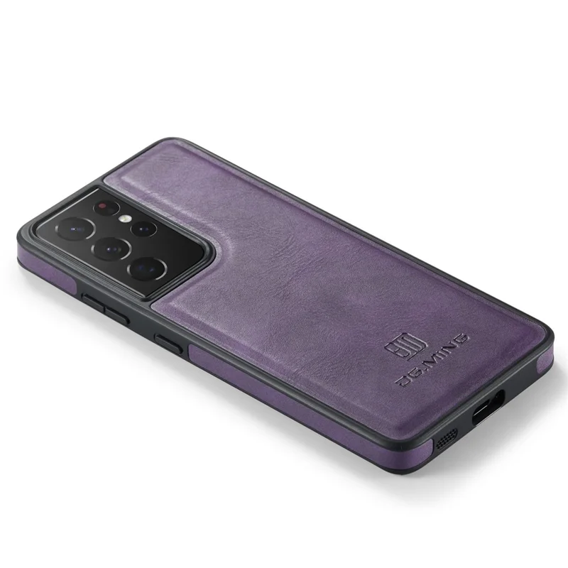 DG.MING For Samsung Galaxy S21 Ultra 5G Phone Case Leather Coated PC+TPU Shell Cover - Purple