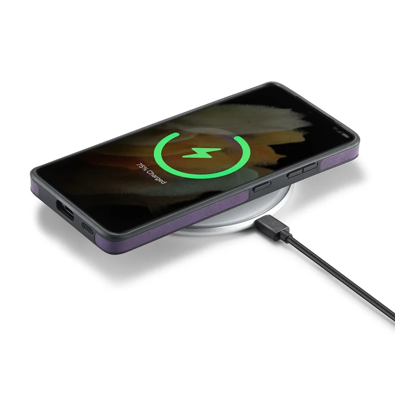 DG.MING For Samsung Galaxy S21 Ultra 5G Phone Case Leather Coated PC+TPU Shell Cover - Purple