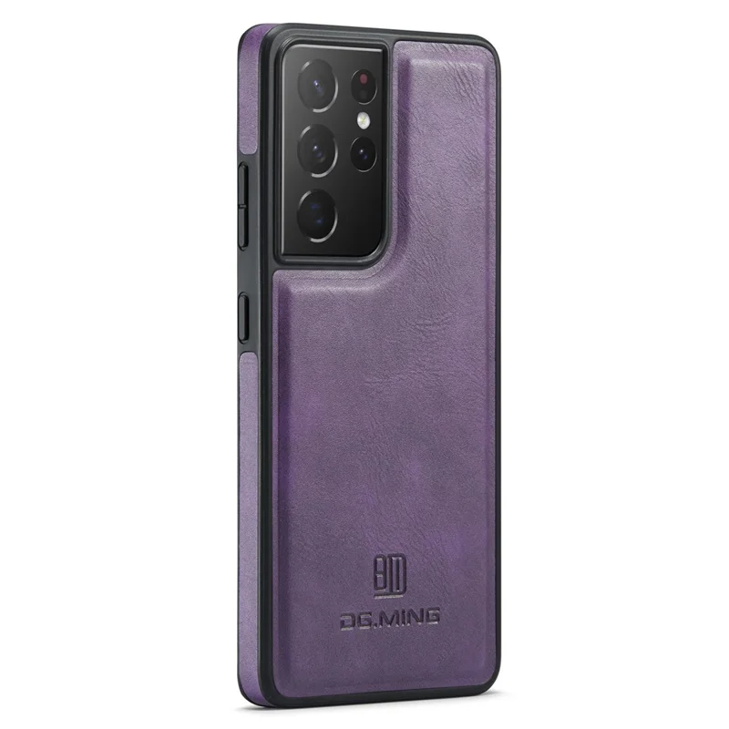 DG.MING For Samsung Galaxy S21 Ultra 5G Phone Case Leather Coated PC+TPU Shell Cover - Purple