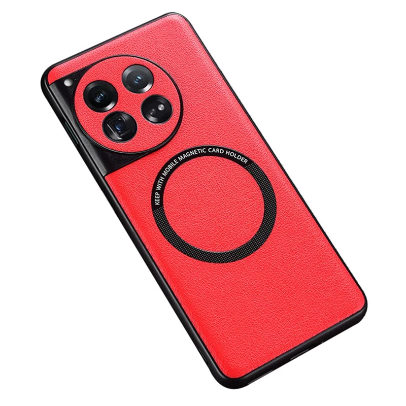 For OnePlus 12 5G Case PU Leather+TPU Phone Back Cover Magnetic Case - Red