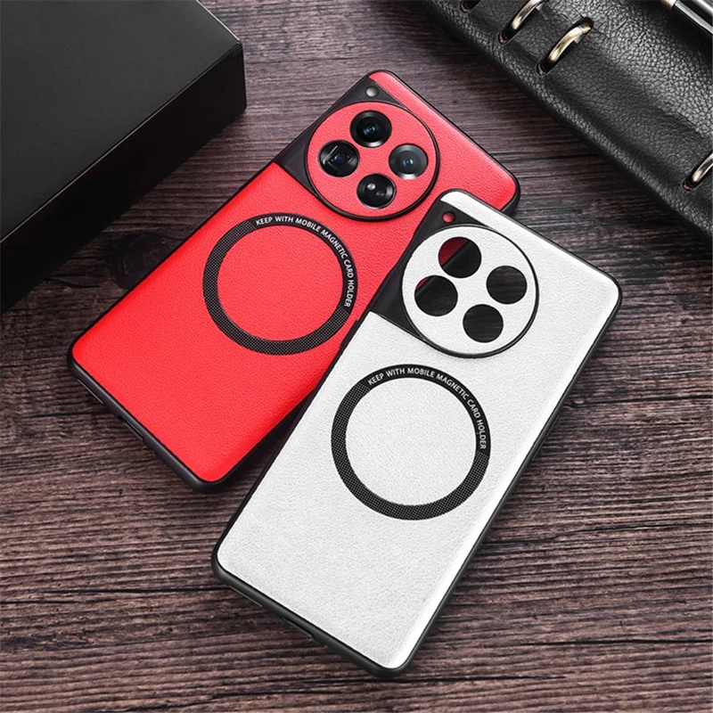 For OnePlus 12 5G Case PU Leather+TPU Phone Back Cover Magnetic Case - Red