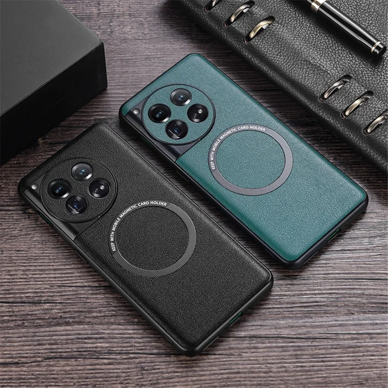 For OnePlus 12 5G Case PU Leather+TPU Phone Back Cover Magnetic Case - Black