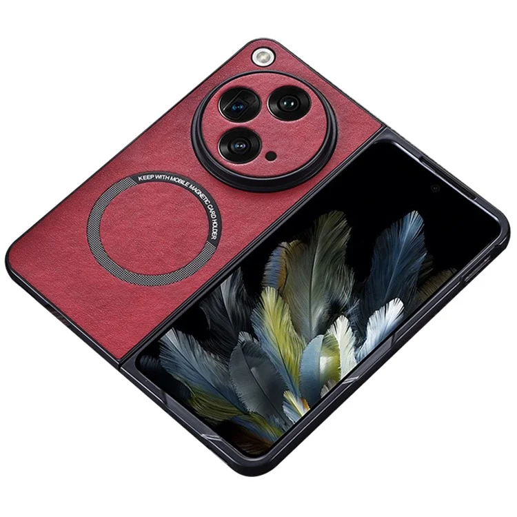 For OnePlus Open Magnetic Phone Case PU Leather+TPU Cover Compatible with MagSafe - Red