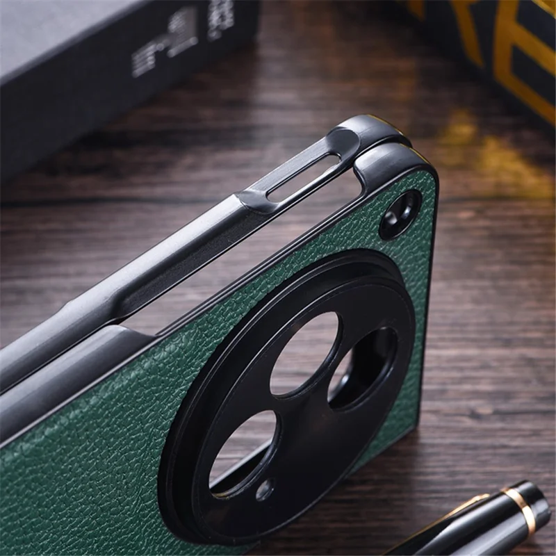 For OnePlus Open Case Litchi Texture PU Leather PC Phone Back Cover with Kickstand - Black