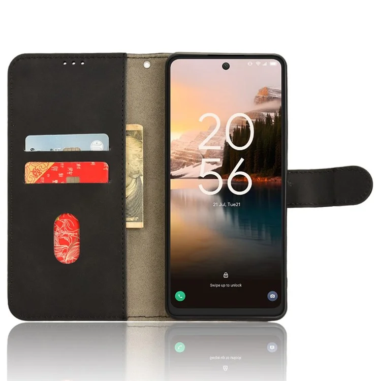 Для TCL 40 Nxtpaper Кожаный чехол Skin-Touch PU Leather Phone Cover Wallet Stand - Черный