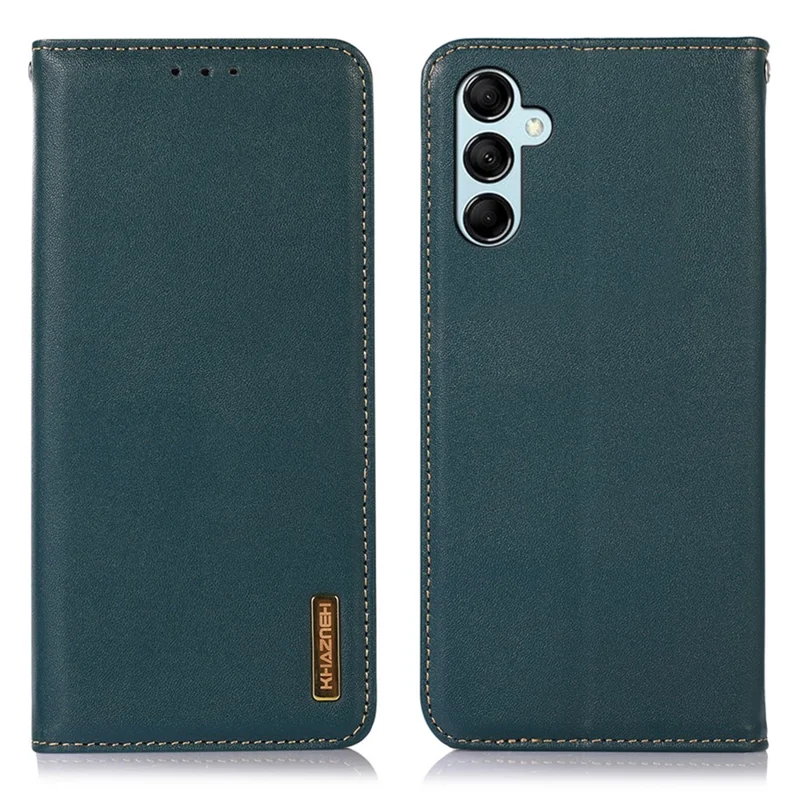 KHAZNEH Für Samsung Galaxy A35 5G Hülle Echtes Rindsleder Nappa Textur Cover mit Ständer - Grün