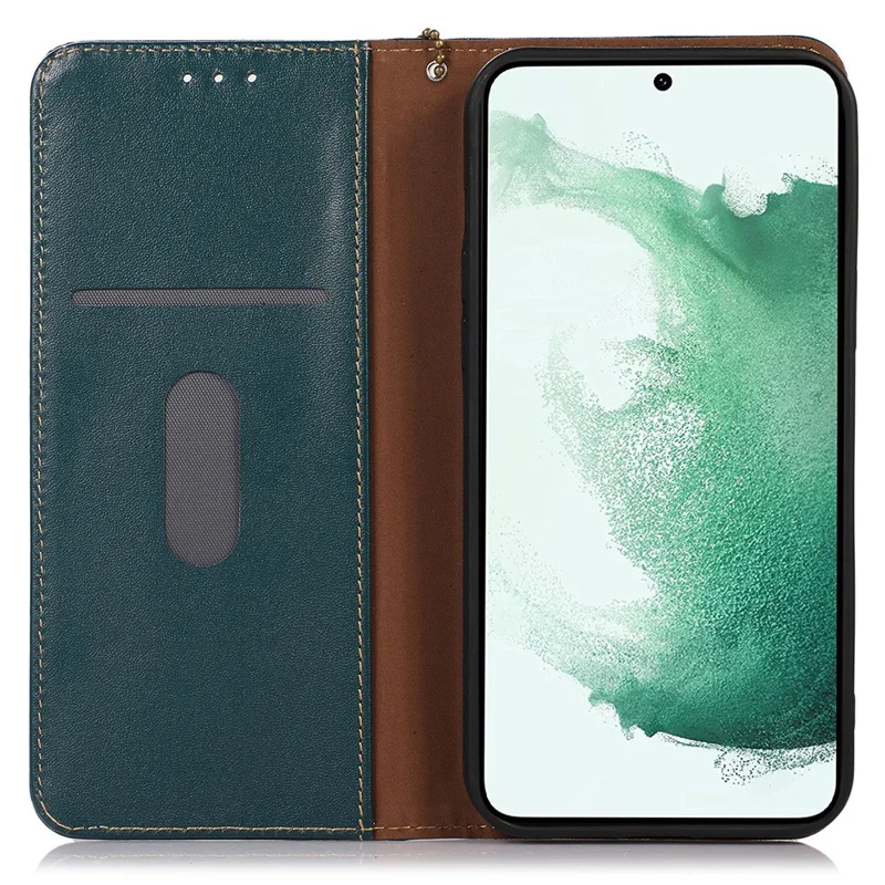 KHAZNEH Für Samsung Galaxy A35 5G Hülle Echtes Rindsleder Nappa Textur Cover mit Ständer - Grün