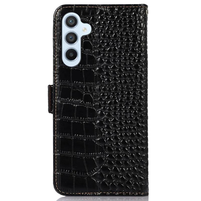 Voor Samsung Galaxy A35 5G hoesje met kaarthouder Echt Rundleder RFID-blokkering Cover - Zwart