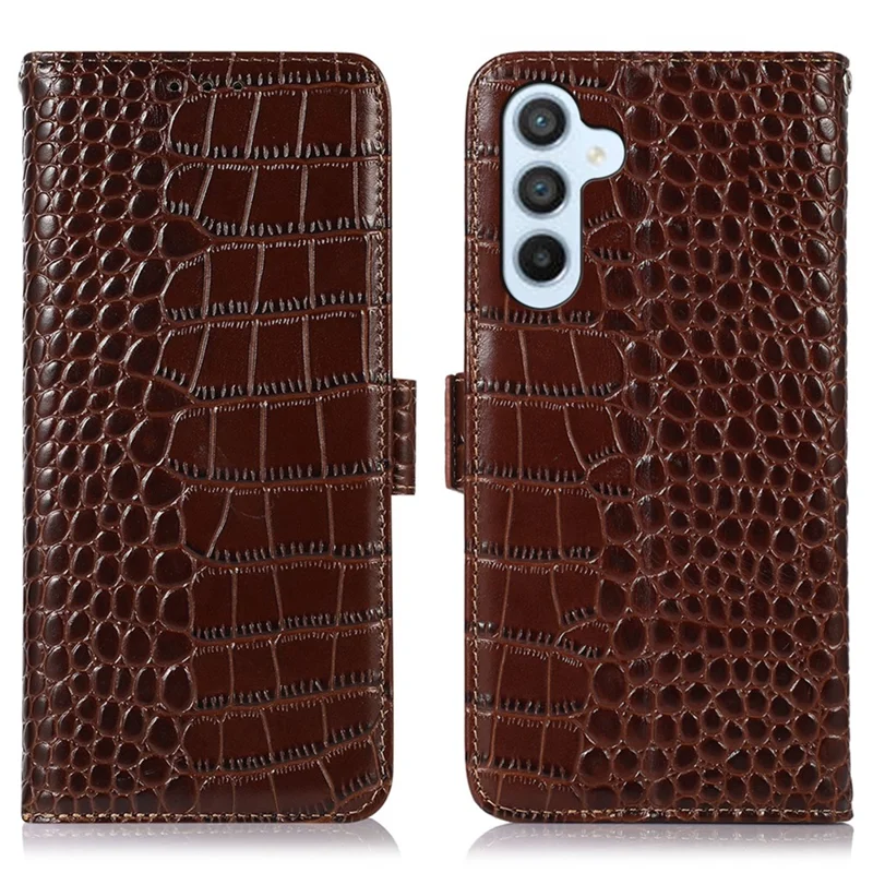 For Samsung Galaxy A35 5G Case with Card Holder Genuine Cow Leather RFID Blocking Cover - Brown