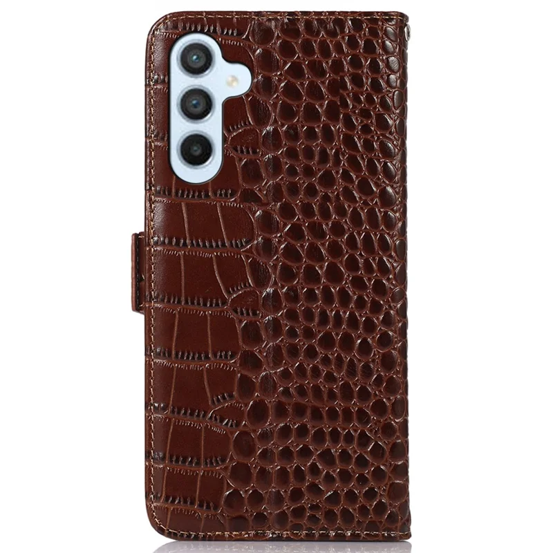 For Samsung Galaxy A35 5G Case with Card Holder Genuine Cow Leather RFID Blocking Cover - Brown