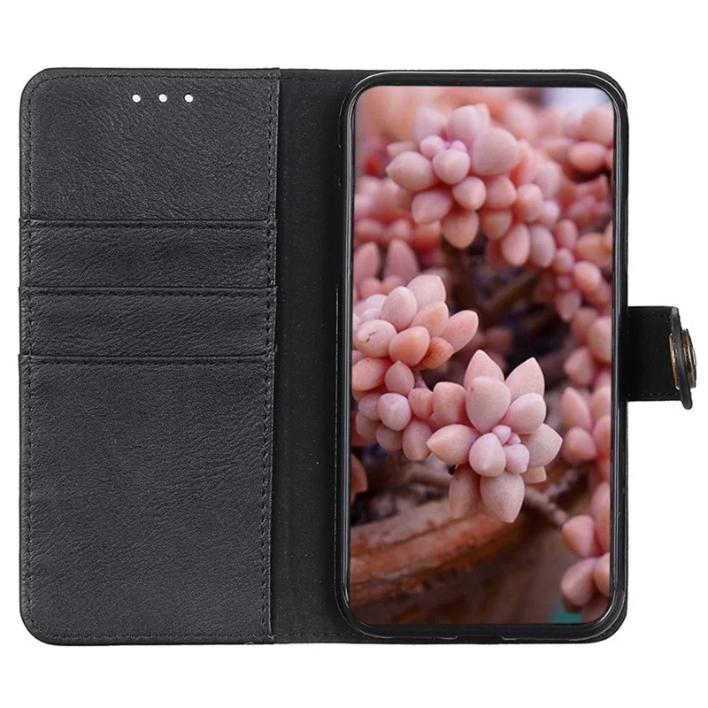 KHAZNEH For Samsung Galaxy A35 5G Leather Cases Stand Cowhide Texture Phone Cover Wallet - Black