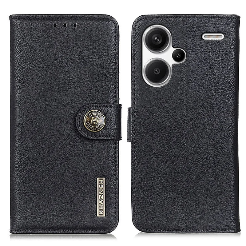 KHAZNEH Pour Xiaomi Redmi Note 13 Pro+ 5G Étuis de téléphone Texture en cuir de vache Support portefeuille - Noir