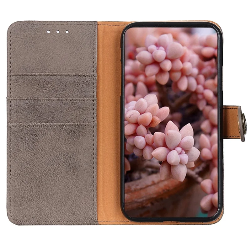 KHAZNEH For Xiaomi Redmi Note 13 Pro+ 5G Cell Phone Cases Cowhide Texture Stand Wallet Cover - Khaki