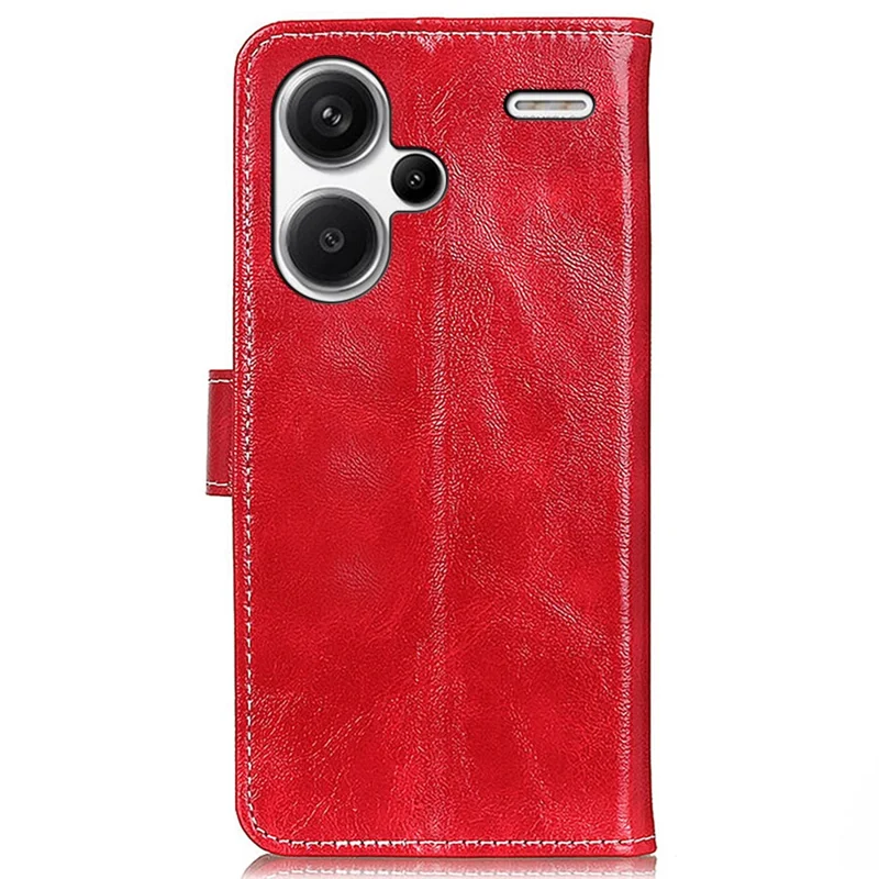 For Xiaomi Redmi Note 13 Pro+ 5G Cell Phone Case PU Leather Crazy Horse Texture Wallet Cover - Red