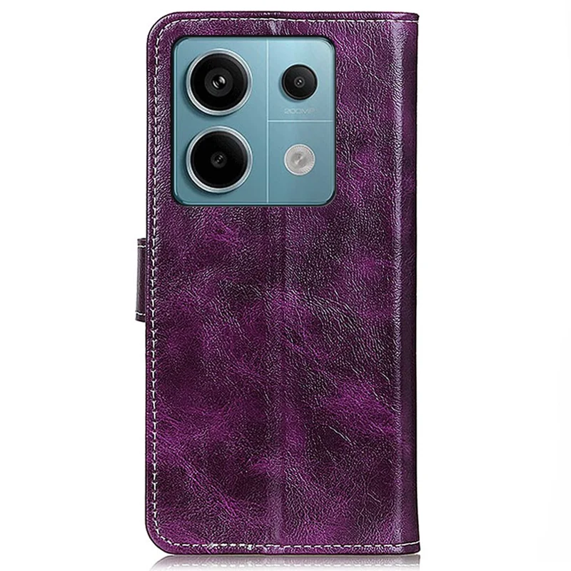 For Xiaomi Redmi Note 13 Pro 5G / Poco X6 5G Cell Phone Case Folio Flip Crazy Horse Texture Leather Cover - Purple