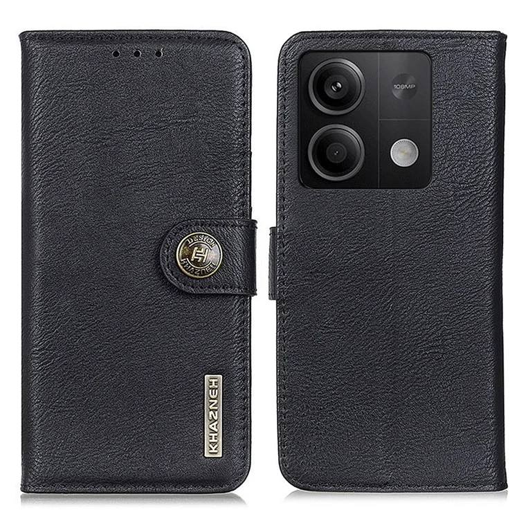 KHAZNEH Pour Xiaomi Redmi Note 13 5G Cowhide Texture Case Leather Phone Wallet Cover - Noir