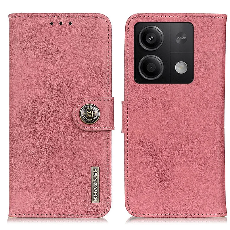 KHAZNEH For Xiaomi Redmi Note 13 5G Cowhide Texture Case Leather Phone Wallet Cover - Pink