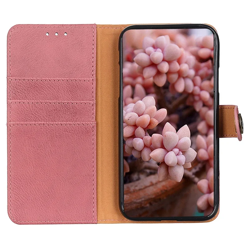 KHAZNEH For Xiaomi Redmi Note 13 5G Cowhide Texture Case Leather Phone Wallet Cover - Pink