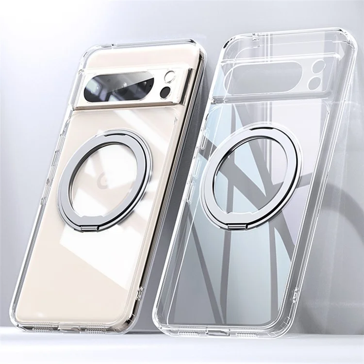 Para Caso Google Pixel 8a Compatível com MagSafe TPU+Capa de Telefone Acrílica com Suporte para Anel - Transparente