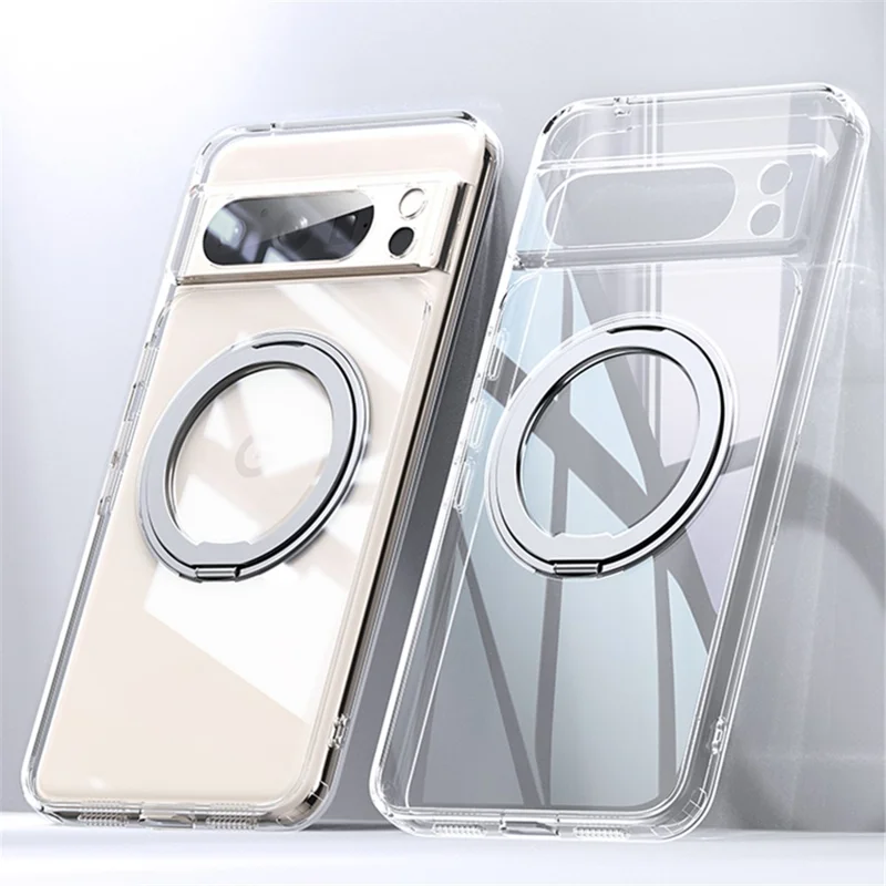 For Google Pixel 8 Pro Case Magnetic Case Ring Kickstand TPU+Acrylic Back Cover - Transparent