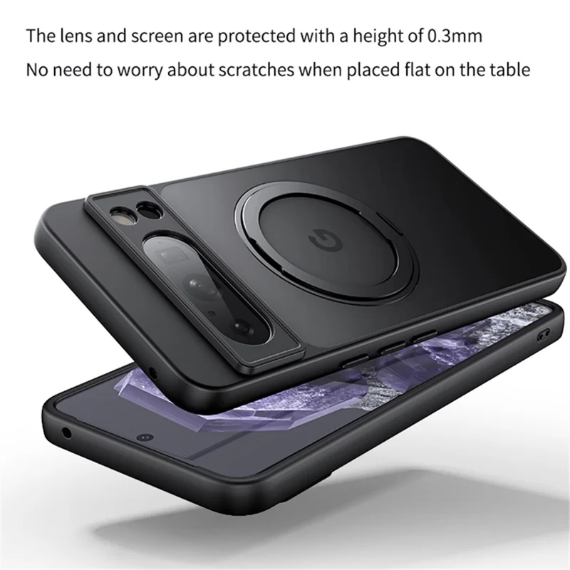 For Google Pixel 8 Pro Case Magnetic Case Ring Kickstand TPU+Acrylic Back Cover - Transparent