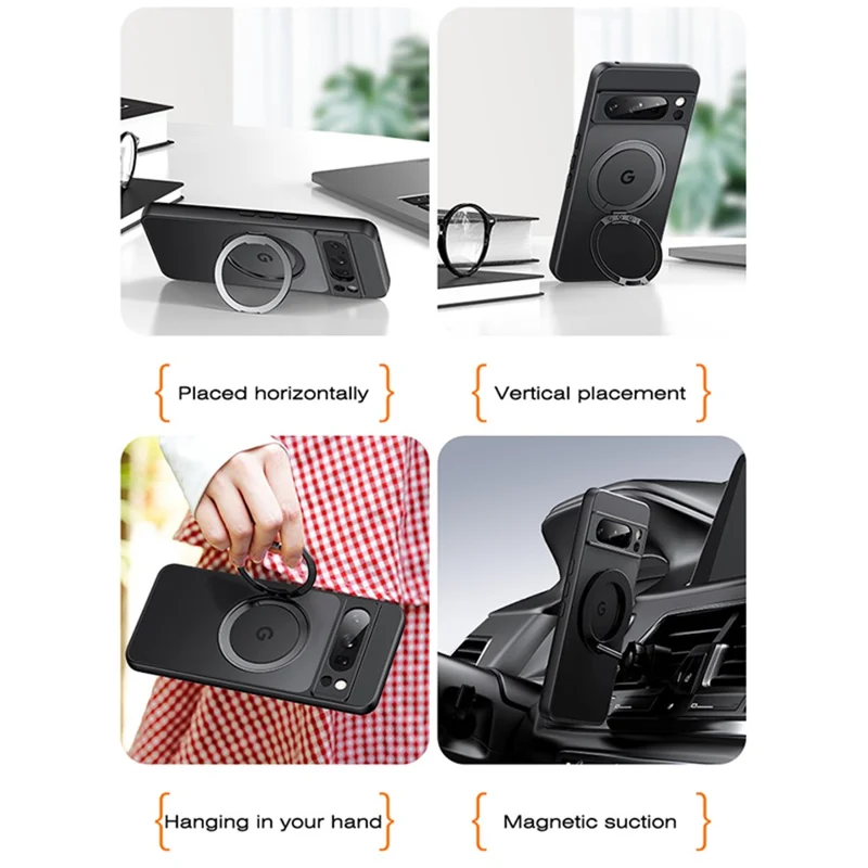 For Google Pixel 8 Pro Case Magnetic Case Ring Kickstand TPU+Acrylic Back Cover - Transparent