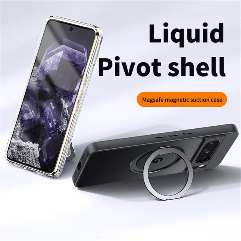 For Google Pixel 8 Pro Case Magnetic Case Ring Kickstand TPU+Acrylic Back Cover - Transparent