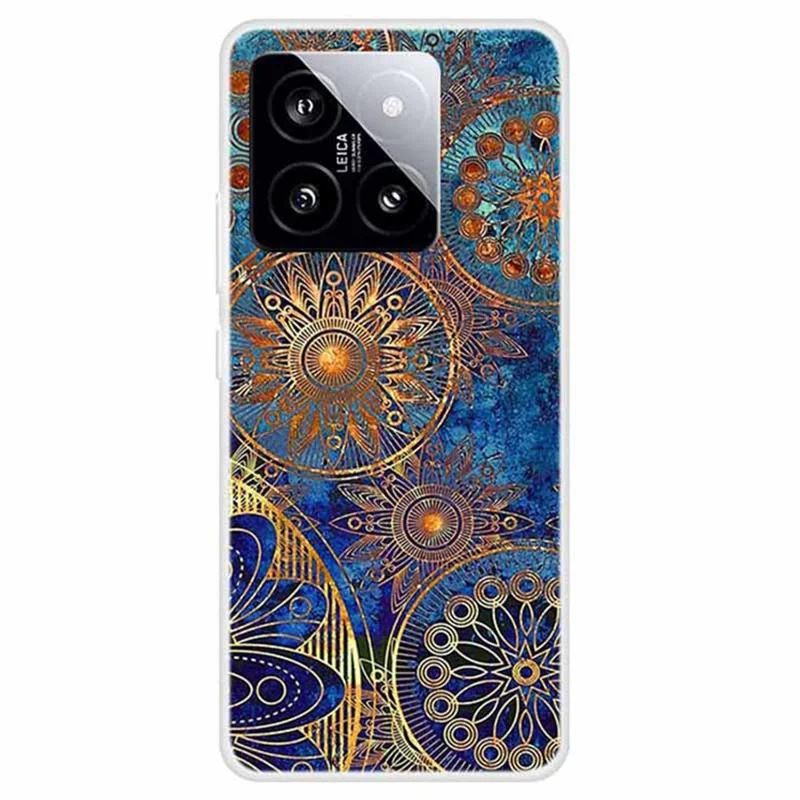 For Xiaomi 14 Case Pattern Printing Slim Anti-driop TPU Phone Protective Cover - Golden Flower