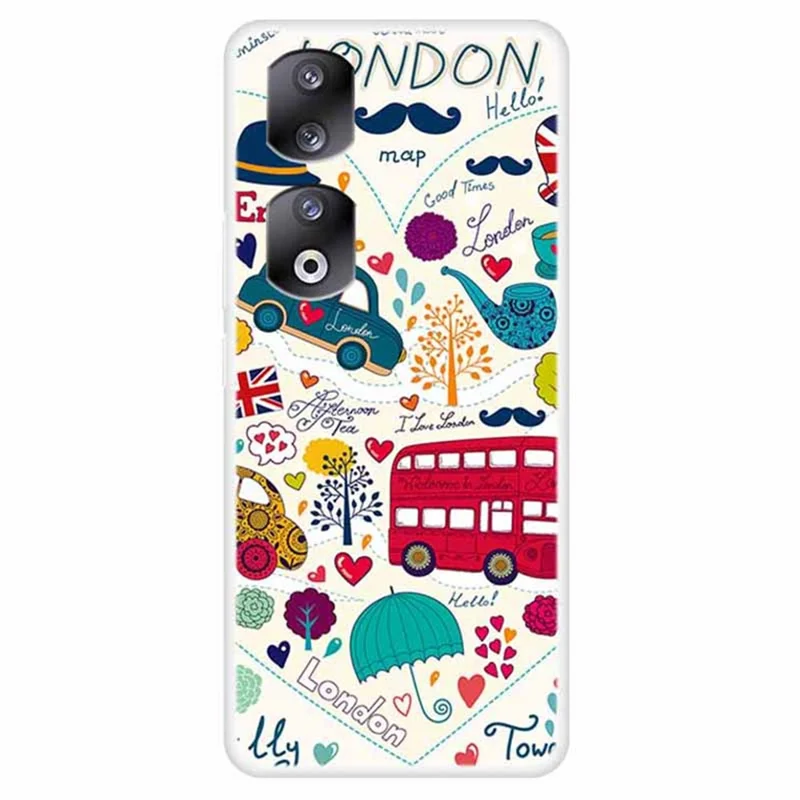 For Honor 90 Pro Phone Case Pattern Printing Shockproof TPU Mobile Phone Cover Case - Red Bus