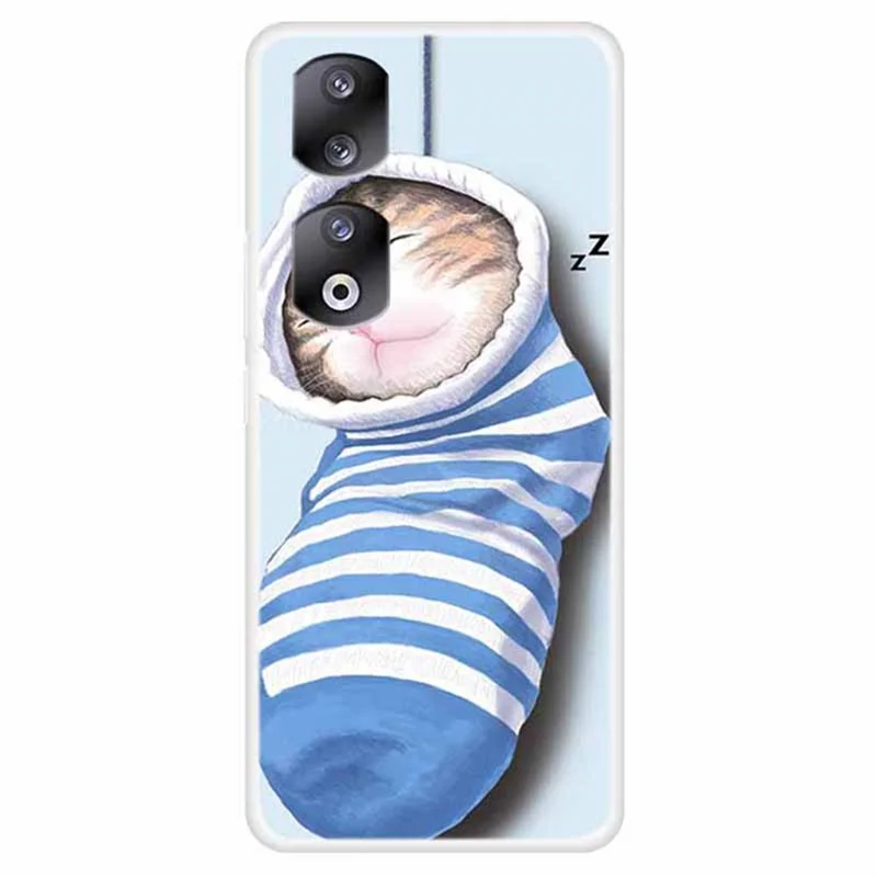 For Honor 90 Pro Phone Case Pattern Printing Shockproof TPU Mobile Phone Cover Case - Socks and Cat